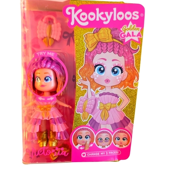 KOOKYLOOS Golden Gala Other - NWT KOOKYLOOS Golden Gala Doll Pink and Gold With 3 Faces Age 3+